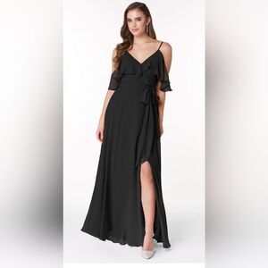 Azazie Black Off-the-Shoulder Gown with Flutter Sleeves Women's Size 12